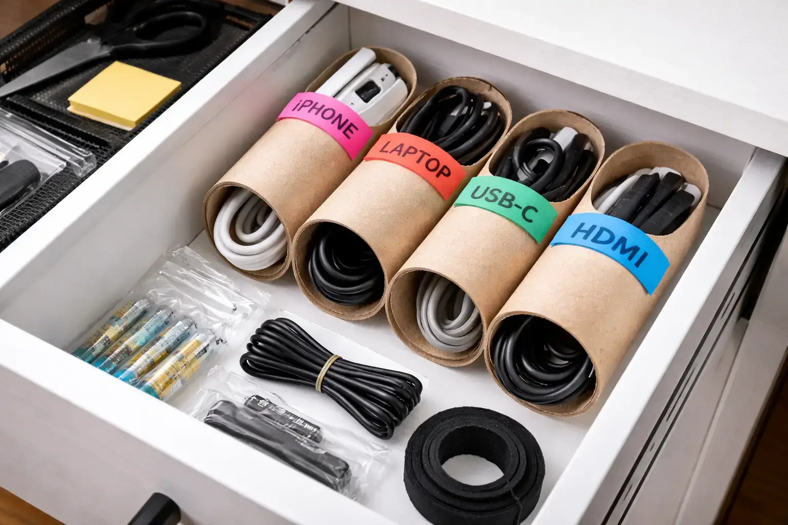 Cabos embolando na gaveta: solução simples e barata