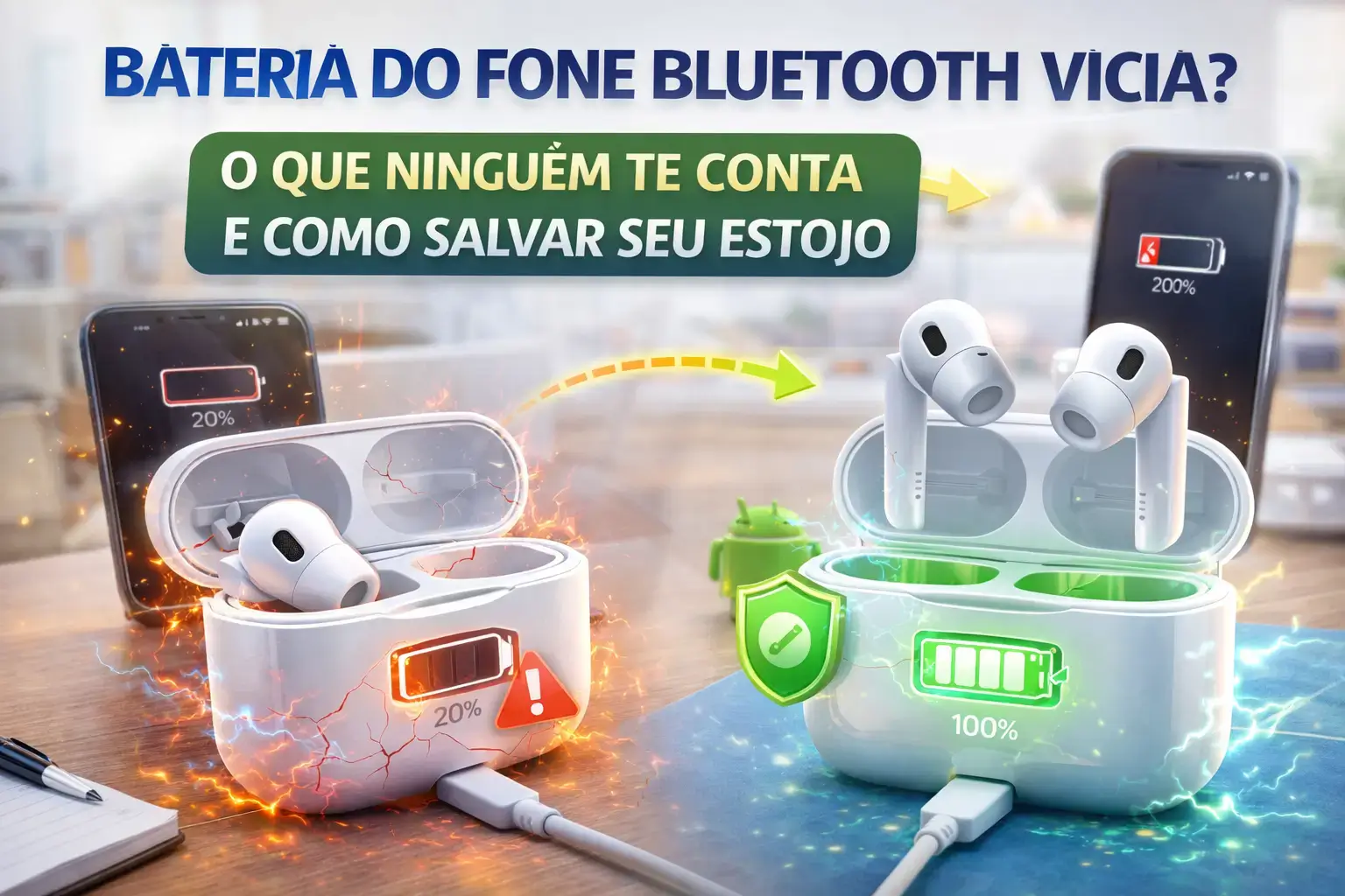 Bateria do fone Bluetooth vicia