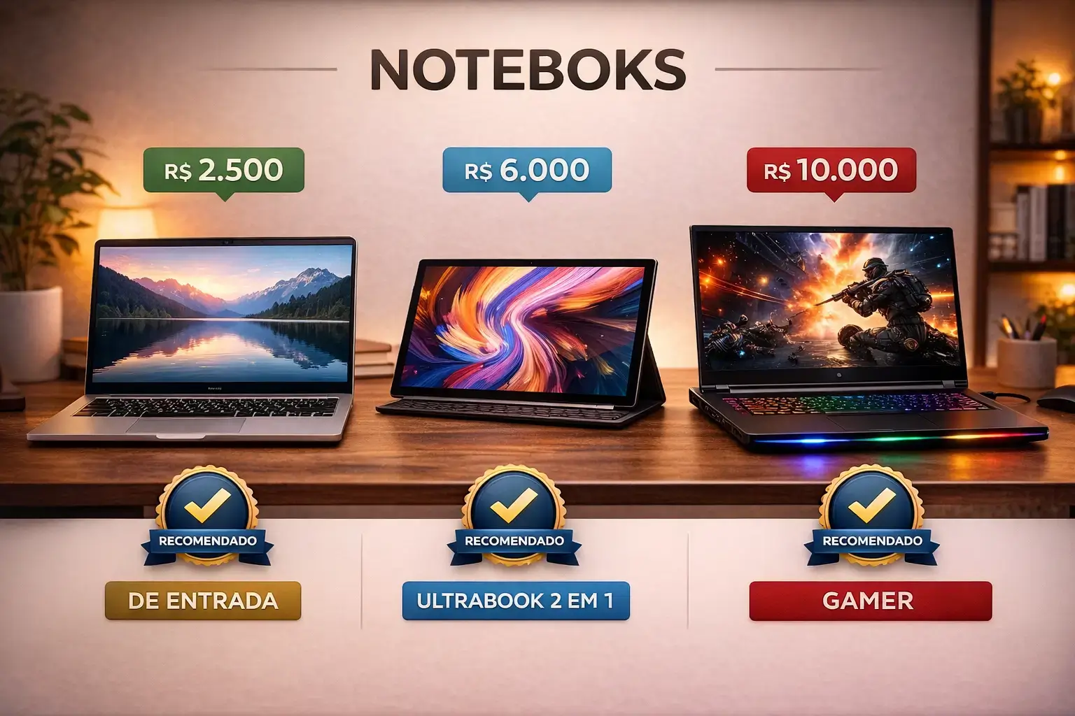 Guia dos melhores notebooks de 2026 por faixa de preço no laboratório do Antonio.